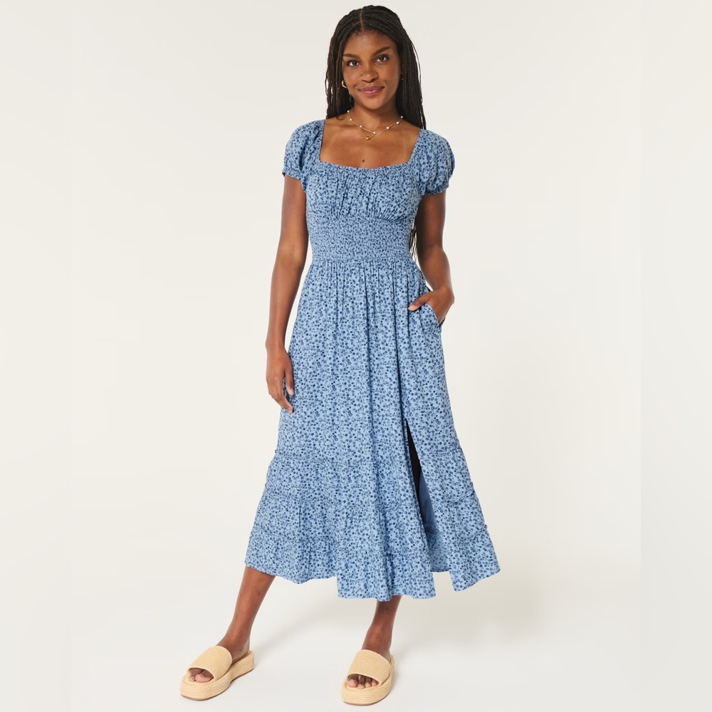 Hollister Saidie Short-Sleeve Tie-Back Midi Dress